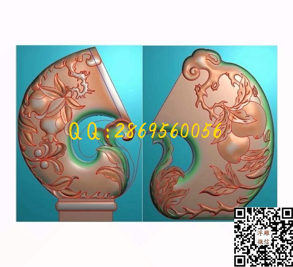 桃耳139-183 _挂件花件摆件精雕图浮雕图
